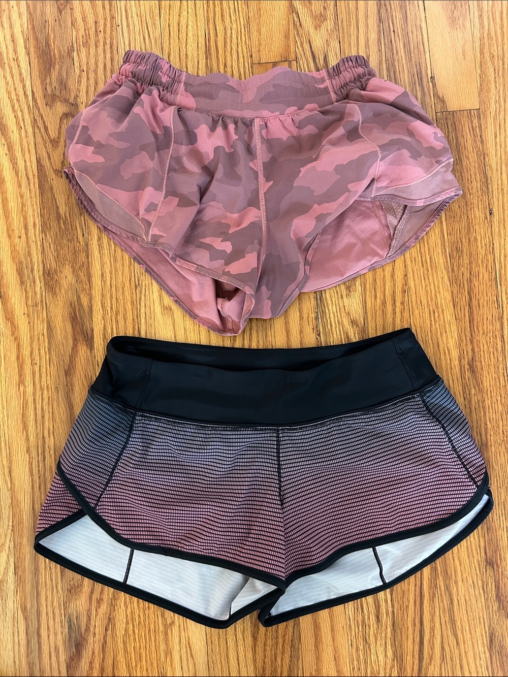 lululemon athletica Pink Camo & Black-Trim Layered Running Shorts Set